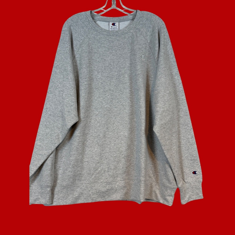 NWT Champion Mens Gray Crewneck Raglan Sweatshirt XXL Heathered Fleece Everyday